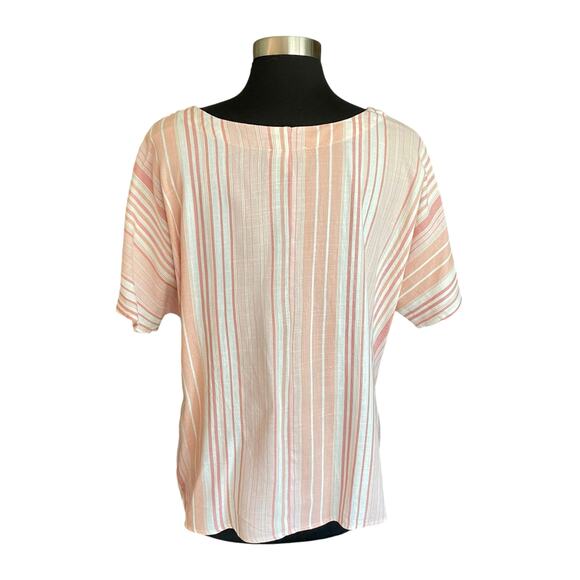 Como Vintage Linen Blend Button Down Tie Front Top Stripes XXL Casual Summer - Picture 3 of 8